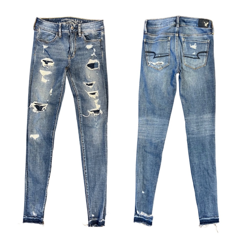 American Eagle 360 Super Stretch Hi-Rise Jegging 2 X-Long Distressed Jeans